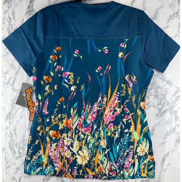 Tooniforms Size XS Winnie The Pooh & Piglet Floral Print Scrub V NeckTop - Picture 2 of 11